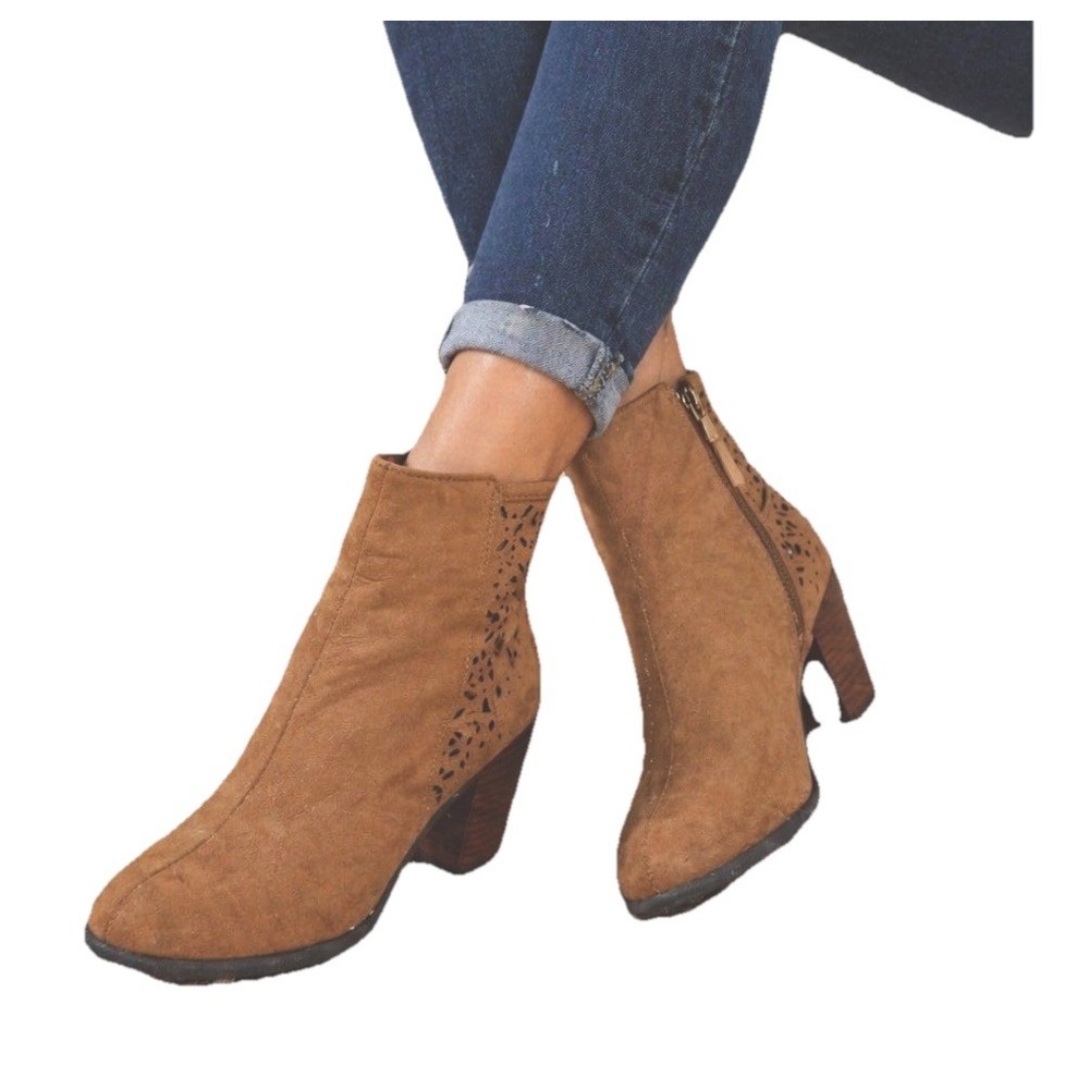 AE American Eagle Ankle Boots Women’s 7.5 Brown Suede Block Heel Booties Zip